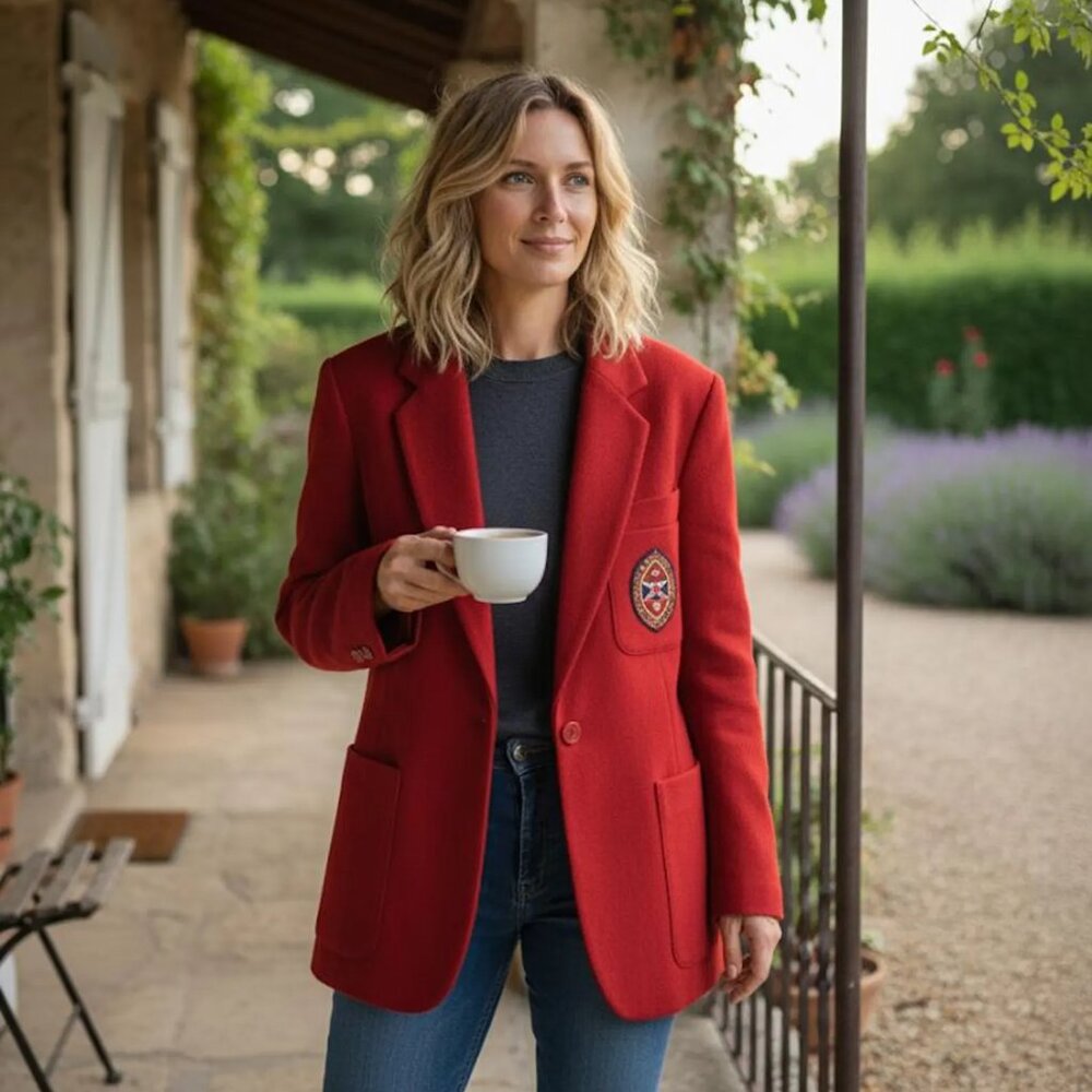 Vintage Wool Collegiate Blazer with Embroidered Crest